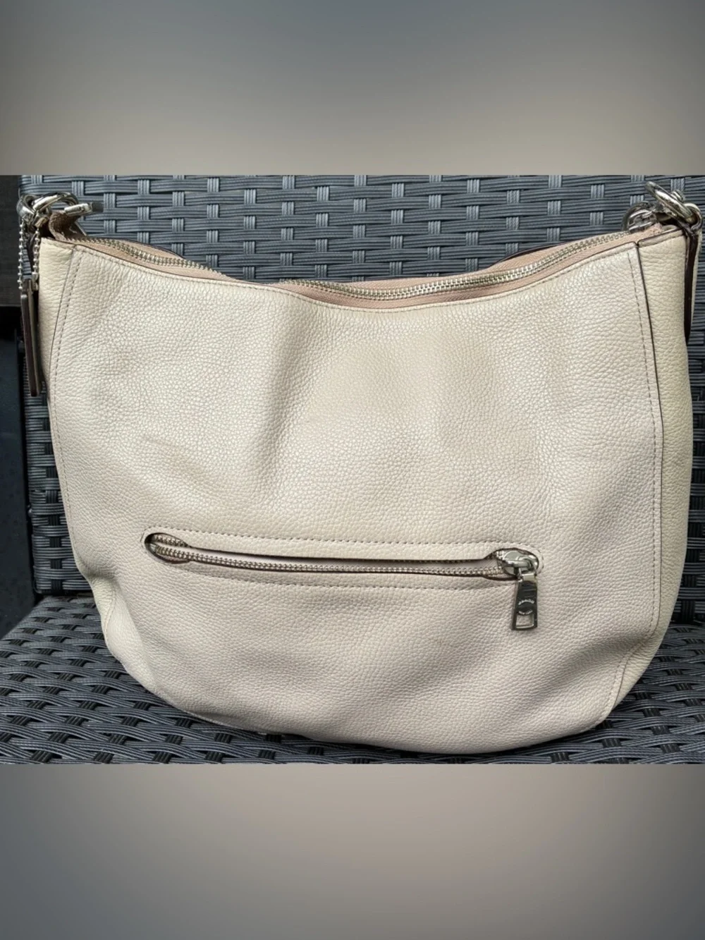 Coach Pebbled Leather Shoulder Bag in gray